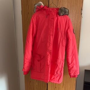 Bench Vibrant Red Jacket with Faux Fur Hood